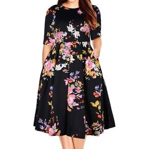 Floral Plus Satin Fit and Flare Dress